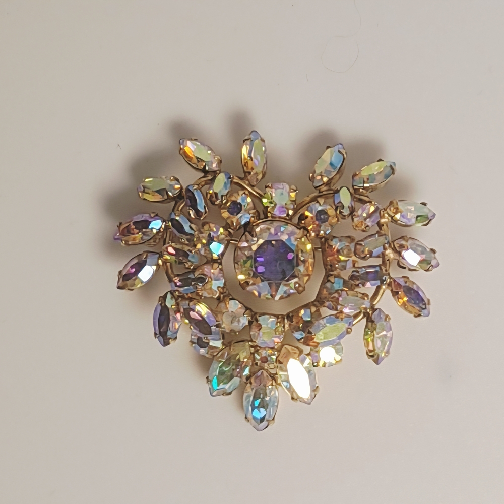 Sherman Aurora Borealis Gold-Tone Crystal Brooch - Women Jewelry